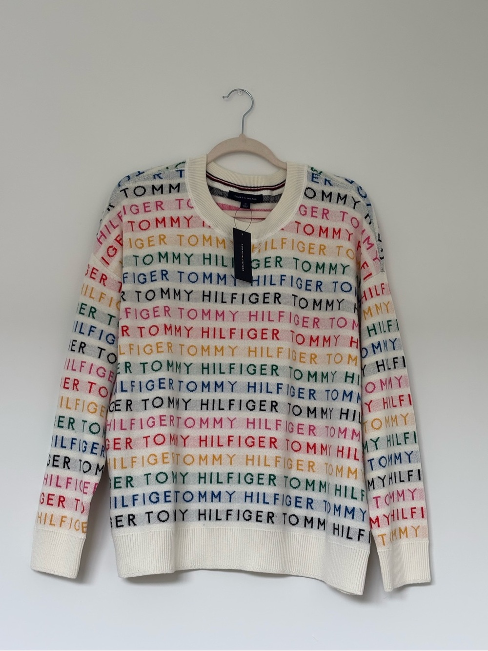 NWT Tommy Hilfiger Pride Rainbow Logo all-over Print Knit Sweater M
